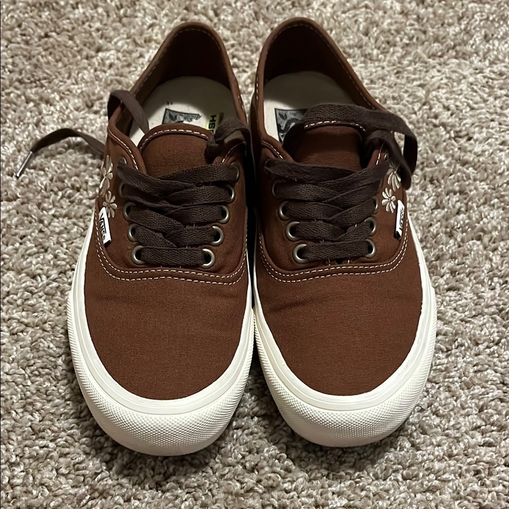 brown flowery vans